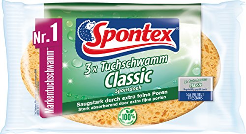 Spontex Tuchschwamm Classic (Saugstark durch feine Poren) 3er Pack (3 x 3 Stk.)